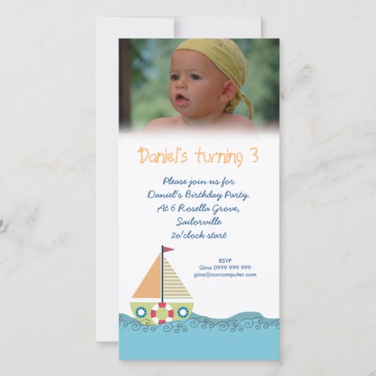 セーラーボーイ誕生日パーティー招待フォトカード (正面)