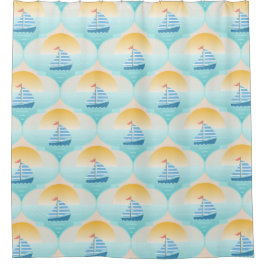 セーラーボートビーチへの旅 シャワーカーテン