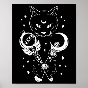 セーラームーかわいいムーンキャット宇宙魔法ゴシック風ハロ ポスター