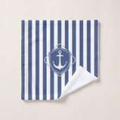 セーラーライフ、コバルトブルーストライプいかり バスタオルセット (ウォッシュタオル)