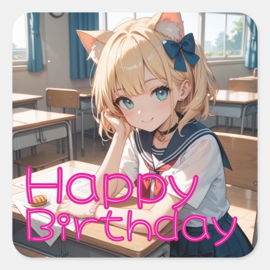 セーラー服を着た猫耳の少女 スクエアシール (正面)