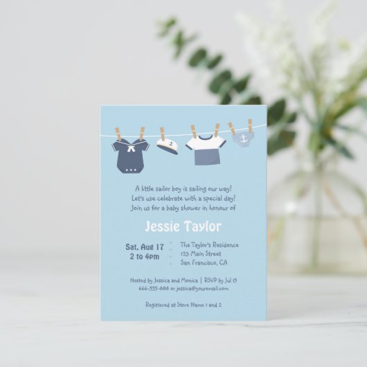 セーラー服航海のベビーシャワー招待状 招待状 (スタンド正面)