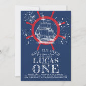 セーラー航海のファースト誕生日ブルー 招待状 (正面)