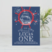 セーラー航海のファースト誕生日ブルー 招待状 (スタンド正面)