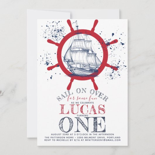 セーラー航海のファースト誕生日 招待状 (正面)