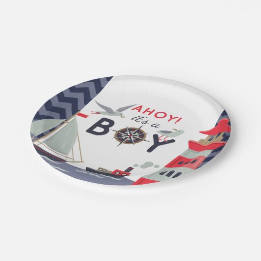 セーラー航海のボーツアホイ男の赤ちゃんシャワーパーティー ペーパープレート (アングル)