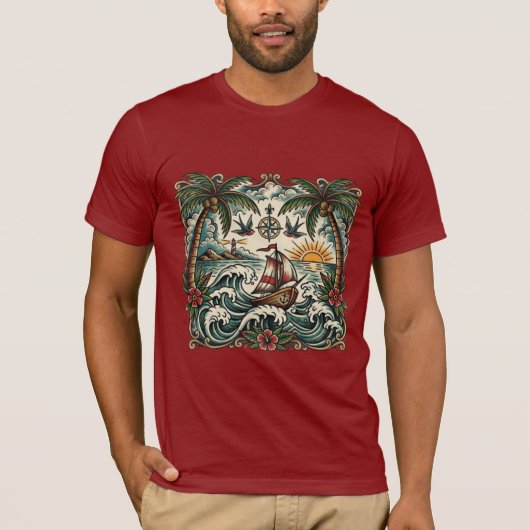 セーラー・ジェリー風トロピカルパラダイスTシャツ – トラ Tシャツ (正面)