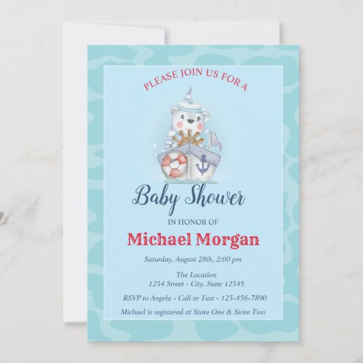 セーラー、海、アホイ男の子の赤ちゃんシャワー 招待状 (正面)
