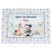 セーラ航海のーかわいいクマの男の子の誕生日 ラージペーパーバッグ (正面)