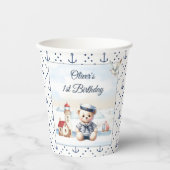 セーラ航海のーかわいいクマ夏の一歳の誕生日 紙コップ (正面)