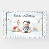 セーラ航海のーかわいいクマ少年1歳の誕生日バナー 横断幕 (横)