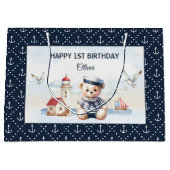 セーラ航海のーかわいいクマ海軍少年1歳の誕生日 ラージペーパーバッグ (正面)