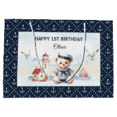 セーラ航海のーかわいいクマ海軍少年1歳の誕生日 ラージペーパーバッグ (裏面)