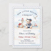 セーラ航海のーかわいいクマ1歳の誕生日招待状 招待状 (正面)