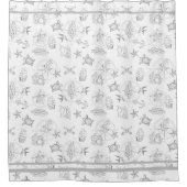 セーラ航海のーのタトゥー白とグレーパターン(の模様が)ある シャワーカーテン (正面)