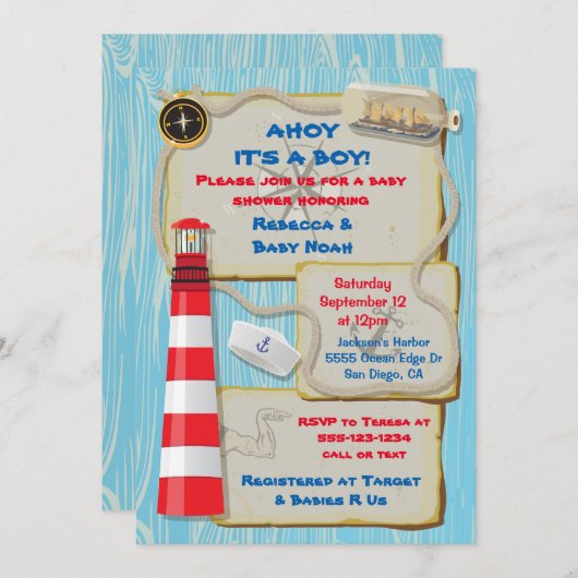 セーラ航海のーベビーシャワーパーティの招待状 招待状 (正面/裏面)