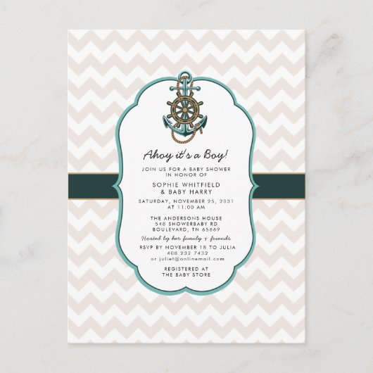 セーラ航海のー・アホイ少年のシャワー ポストカード (正面)