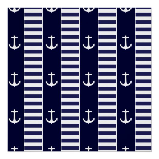 セーリングいかりとストライプパターン ポスター (正面)