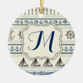 セーリングいかり航海のロープノットパターンオーナメント セラミックオーナメント (正面)
