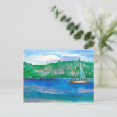 セーリングアルパインマウンテンレイクウォーターカラー ポストカード (スタンド正面)