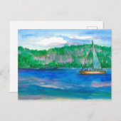 セーリングアルパインマウンテンレイクウォーターカラー ポストカード (正面/裏面)