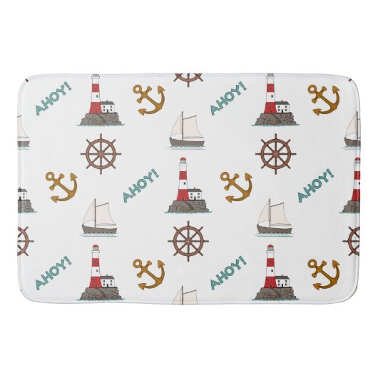 セーリングイラストレーションの大きなパターン色+白 バスマット (正面)