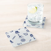 セーリングイラストレーションの大きなパターンNavy Blue ガラスコースター (アングル)