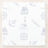 セーリングイラストレーションの大きなパターンNavy Blue ガラスコースター (裏面)