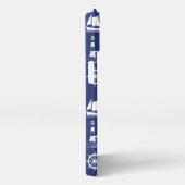 セーリングイラストレーションパターンホワイト+ネイビーブルー iPhoneケース (右側面)