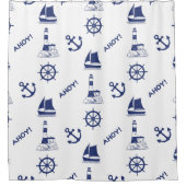 セーリングイラストレーションBig Ptn Navy Blue+透明 シャワーカーテン (正面)