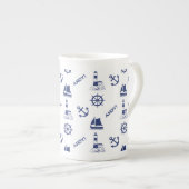 セーリングイラストレーションNavy Blue+White ボーンチャイナマグカップ (正面右)