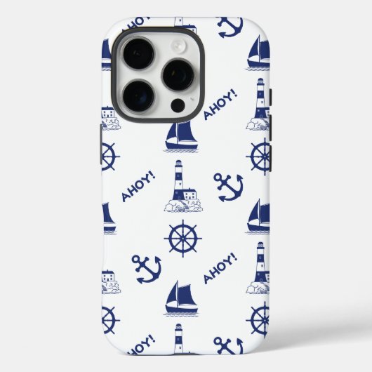 セーリングイラストレーションNavy Blue+White Case-Mate iPhoneケース (裏面)