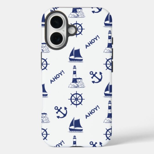 セーリングイラストレーションNavy Blue+White Case-Mate iPhoneケース (裏面)
