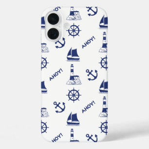 セーリングイラストレーションNavy Blue+White iPhone 16 Plusケース