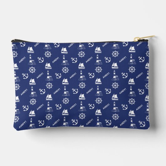 セーリングイラストレーションSml Ptnホワイト+ネイビーブルー アクセサリーポーチ (裏面)