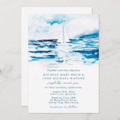 セーリングウォーターカラーブルーホワイトシーサマー結婚ズ 招待状 (正面/裏面)