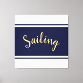 セーリングエレガントネイビーブルーホワイトレーシングストライプズ キャンバスプリント (正面)