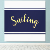 セーリングエレガントネイビーブルーホワイトレーシングストライプズ キャンバスプリント (インサイチュ (ウッドフロア))