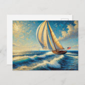 セーリングオンミシガンレイクセーリングボート ポストカード (正面/裏面)