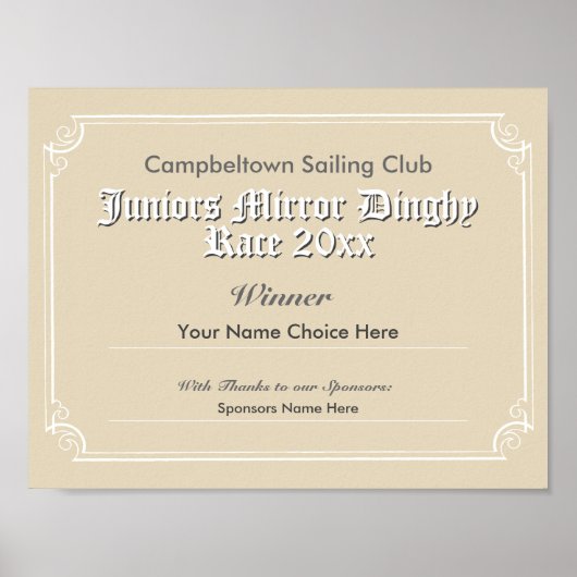 セーリングクラブ競技優勝者の証明書 ポスター (正面)