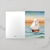 セーリングシップアットドーンハッピーバースデー 箔グリーティングカード (外側レイダウン)