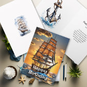 セーリングシップオンザ海アットドーンハッピーバースデー カード