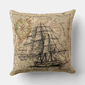 セーリングシップ地図コンパスデザイン クッション (裏面)