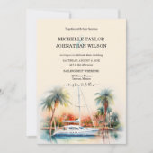 セーリングシップ目的地ウェディングパームツリーズビーチ 招待状 (正面)