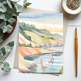 セーリングショア | ロードアイランド海水彩 ポストカード