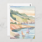 セーリングショア | ロードアイランド海水彩 ポストカード (正面/裏面)