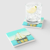 セーリングスクーナー大理石磁石 ストーンコースター (横)