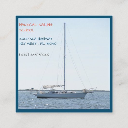 セーリングスクールインストラクター/ホワイトセーリングボートセーリング スクエア名刺 (正面)