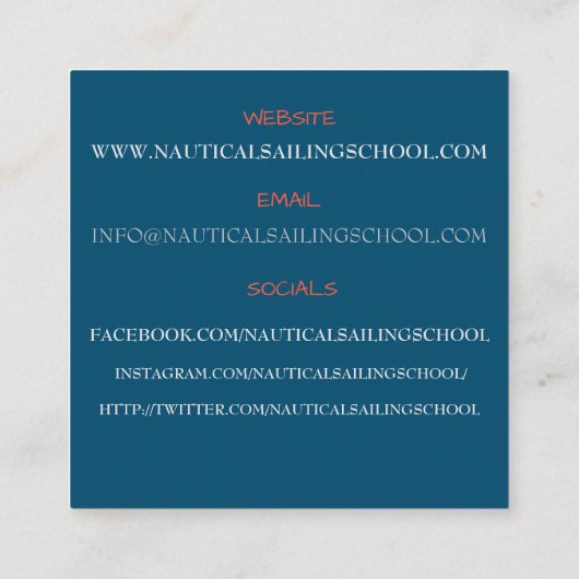 セーリングスクールインストラクター/ホワイトセーリングボートセーリング スクエア名刺 (裏面)