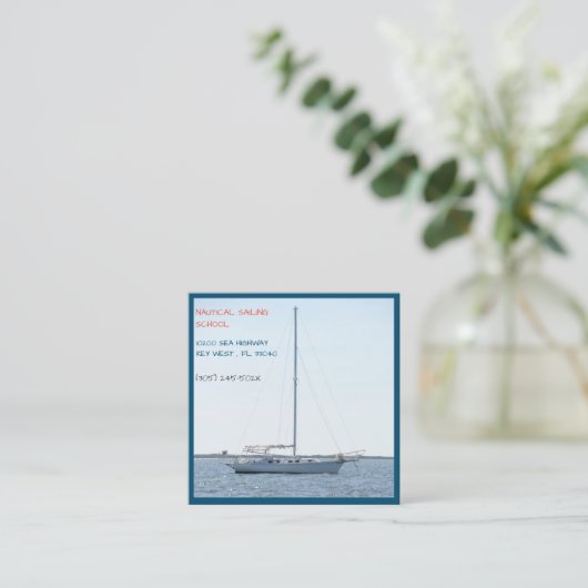 セーリングスクールインストラクター/ホワイトセーリングボートセーリング スクエア名刺 (スタンド正面)